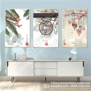 Tranh ghép wall in canvas hoa đào đẹp
