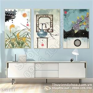 Tranh ghép bộ 3 tấm in canvas đẹp