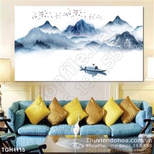 Tranh ghép con thuyền nhỏ trên sông