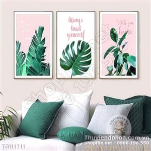 Tranh ghép lá tươi xanh nhiệt đới