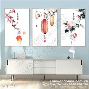 Tranh ghép in canvas lồng đèn tết