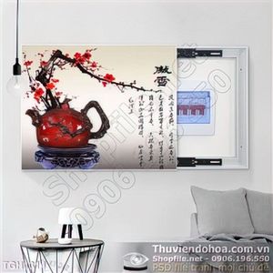Tranh ghép bình hoa đào cổ 3d
