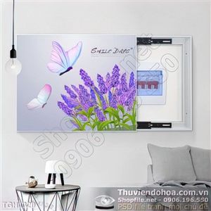 Tranh ghép hoa màu tím và con bướm