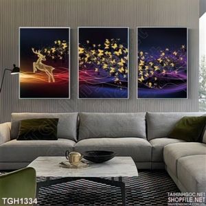 Tranh ghép đàn bướm vàng và chú hươu