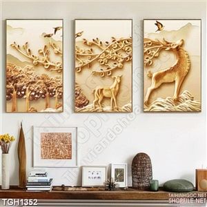 Tranh ghép phong cảnh hươu nai 3D
