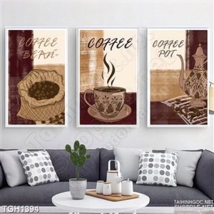 Tranh ghép trang trí bộ 3 ba cà phê