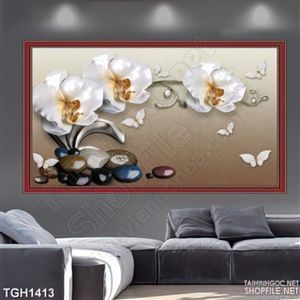 Tranh ghép lụa 3d hoa lan trắng