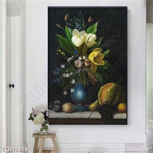 Tranh ghép trang trí bình hoa và quả