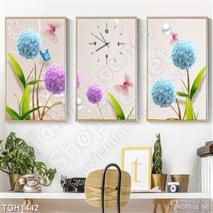 Tranh ghép đồng hồ và hoa khổng tú cầu