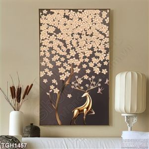 Tranh ghép hươu vàng và hoa