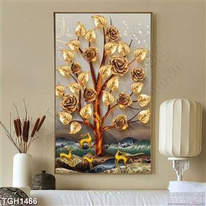Tranh cây hoa mạ vàng và đàn hươu
