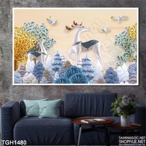 Tranh phong cảnh hươu tài lộc