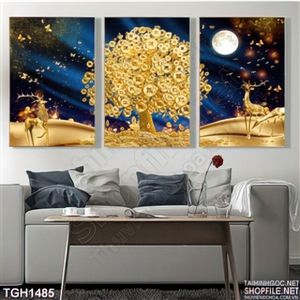Tranh ghép cây kim tiền và hươu vàng