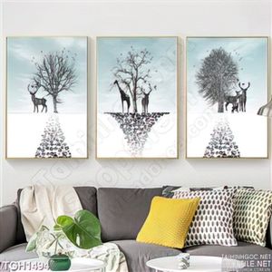 Bộ tranh 3 bức hươu trang trí