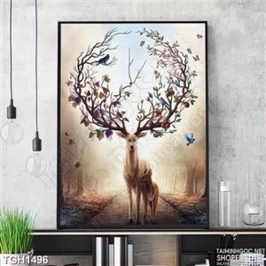 Tranh sơn dầu thần hươu trang trí