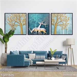 Tranh ghép đôi hươu và rừng cây