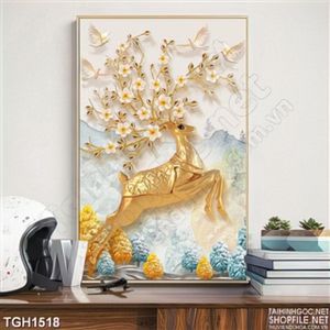 Tranh 3d hươu sừng hoa đẹp