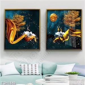 Tranh bộ 2 tấm bầu trời đêm và hươu