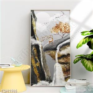 Tranh trang trí hươu và thác nước