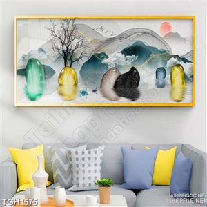 Tranh trừu tượng sông núi và những hòn đá