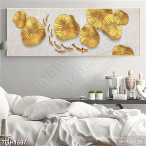 Tranh cá và lá sen mạ vàng