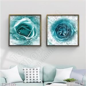 Tranh ghép 2 tấm hoa hồng màu xanh