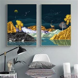 Tranh ghép 2 tấm hươu và bầu trời đêm