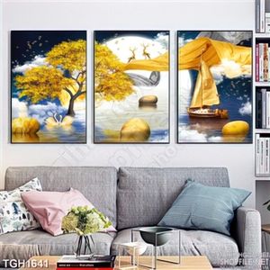 Tranh trang trí phòng khách 3 bức ghép