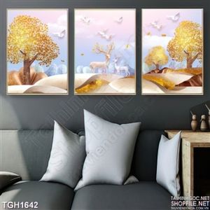 Tranh lụa 3d canvas dán tường hiện đại