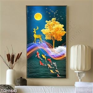 Tranh hươu và đàn cá chép nghệ thuật