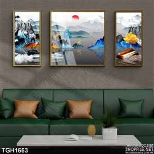 Tranh trừu tượng hươu và núi