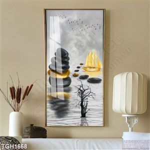Tranh treo tường những hòn đá và chiếc thuyền vàng