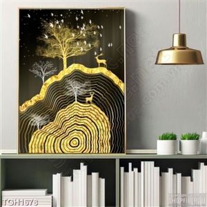 Tranh ghép vân gỗ và con nai vàng