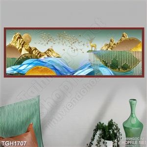 Tranh ghép trừu tượng đồi núi và con hươu