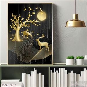 Tranh ghép in uv hươu vàng dưới ánh trăng