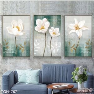 Tranh ghép treo tường 3 tấm hoa trắng đẹp