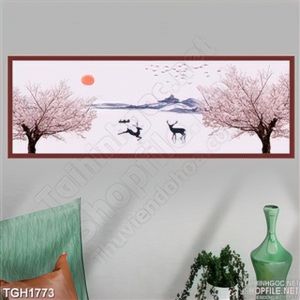 Tranh ghép 2 chú nai dạo chơi bên cây đào