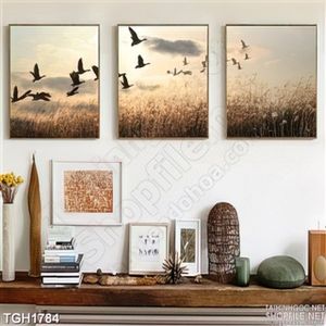 Tranh ghép đàn chim trên đồng cỏ lau