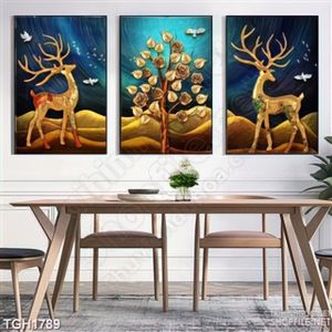 Tranh ghép cây hoa hồng vàng và 2 chú hươu đẹp