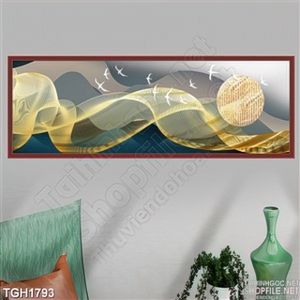 Tranh ghép trừu tượng đàn cò trắng và ánh trăng vàng