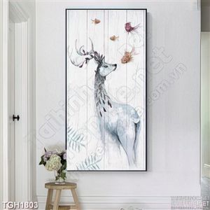 Tranh vẽ con hươu và đàn cá