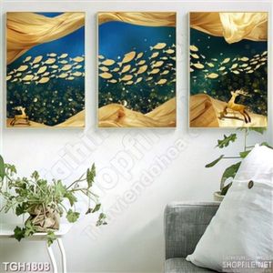 Tranh ghép trừu tượng đàn cá dưới đại dương
