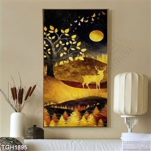 Tranh ghép mạ vàng hươu dưới đêm trăng