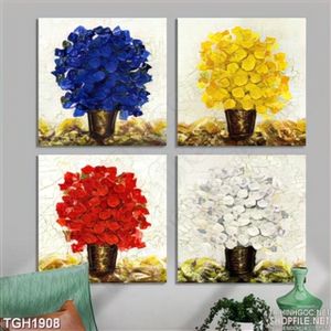 Tranh ghép 4 bình hoa sơn dầu