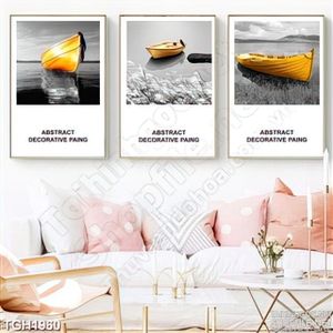 Tranh ghép 3 tấm chiếc thuyền vàng
