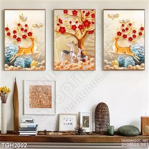 Tranh ghép hươu nai trắng và hươu sừng hoa đỏ