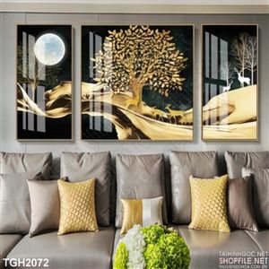 Tranh ghép trời đêm dưới tán cây và những chú hươu