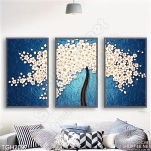 Tranh sơn dầu cây hoa trắng nổi bật