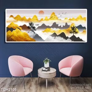 Tranh ghép nghệ thuật những ngọn núi vàng dưới làn mây