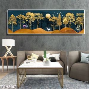 Tranh ghép decor đàn hươu và rừng cây bao phủ màn đêm